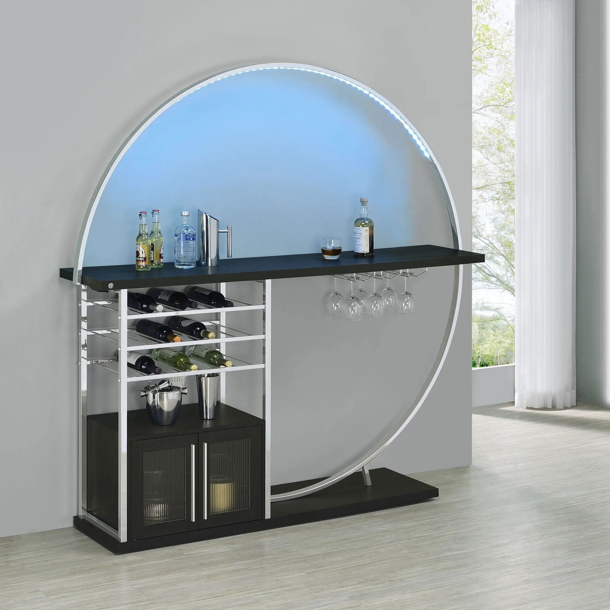 Risley 2-door Circular LED Wine Cabinet Dark Charcoal by Unique Piece Furniture