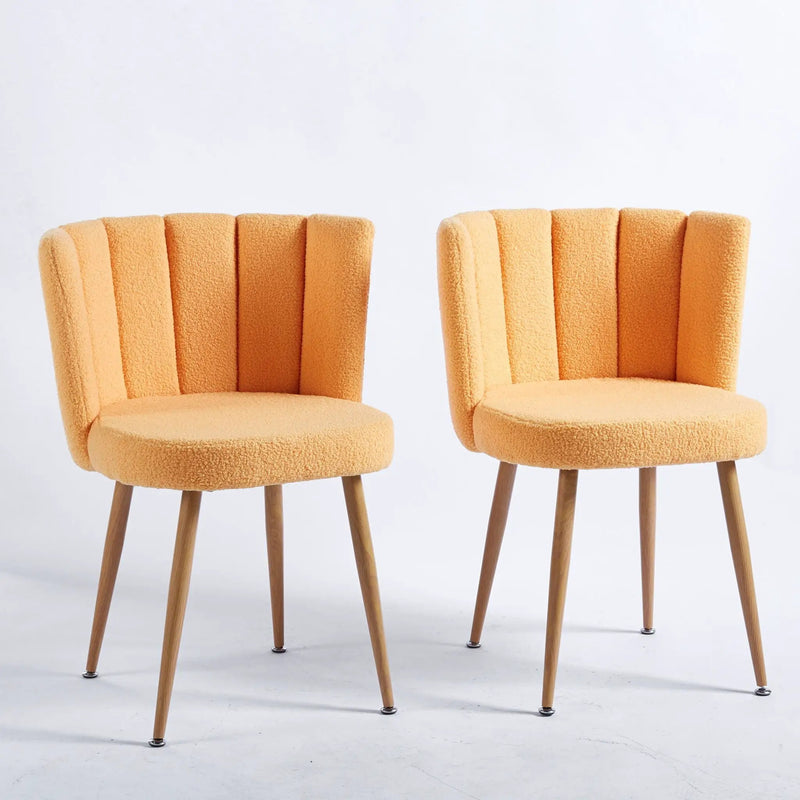 Modern Dining Chair (Set of 2) With Iron Tube Wood Color Legs, Shorthair Cushions And Comfortable Backrest, Suitable For Dining Room, Living Room, Cafe, Simple Structure by Unique Piece Furniture