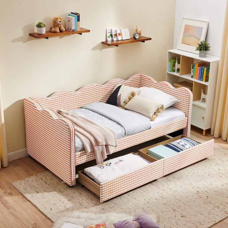 Gingham Daybed With USB Charging Port, Wave-Shaped Design by Unique Piece Furniture