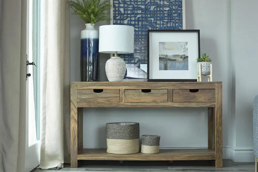 Esther 3-drawer Wood Console Table Natural Sheesham by Unique Piece Furniture