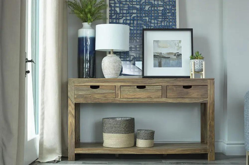 Esther 3-drawer Wood Console Table Natural Sheesham by Unique Piece Furniture