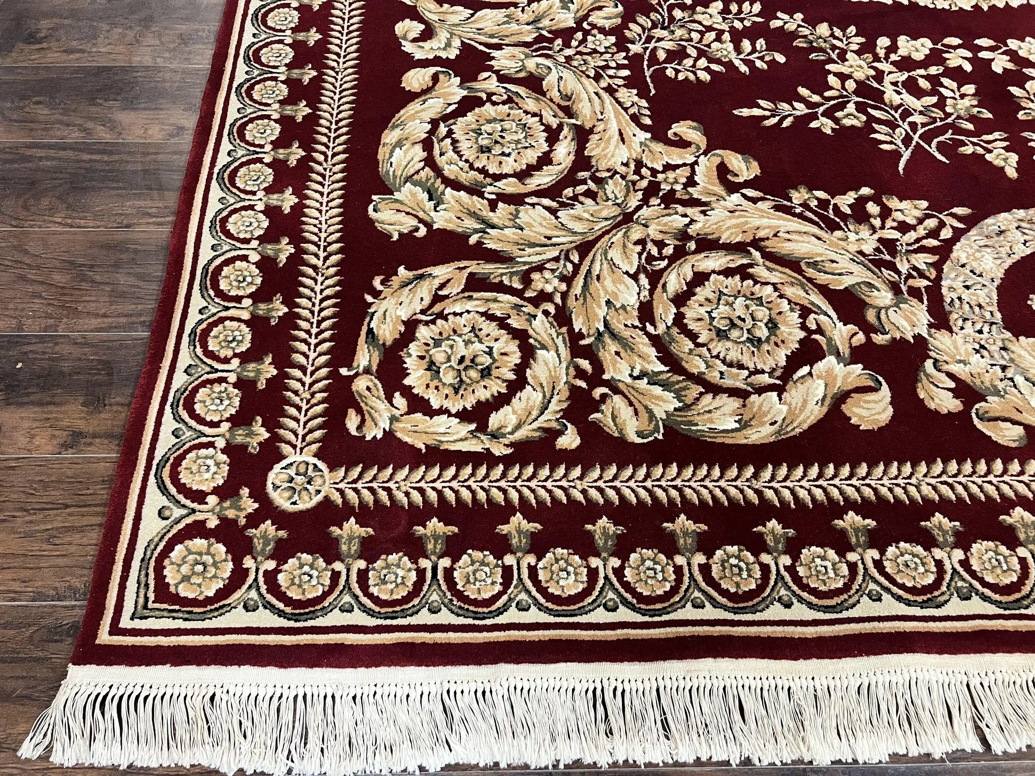 Aubusson Rug 9x12, Wool Handmade Carpet, Elegant French European Design, Dark Maroon Red, 9 x 12 Room Sized Rug, Finely Hand Knotted by Jewel Rugs