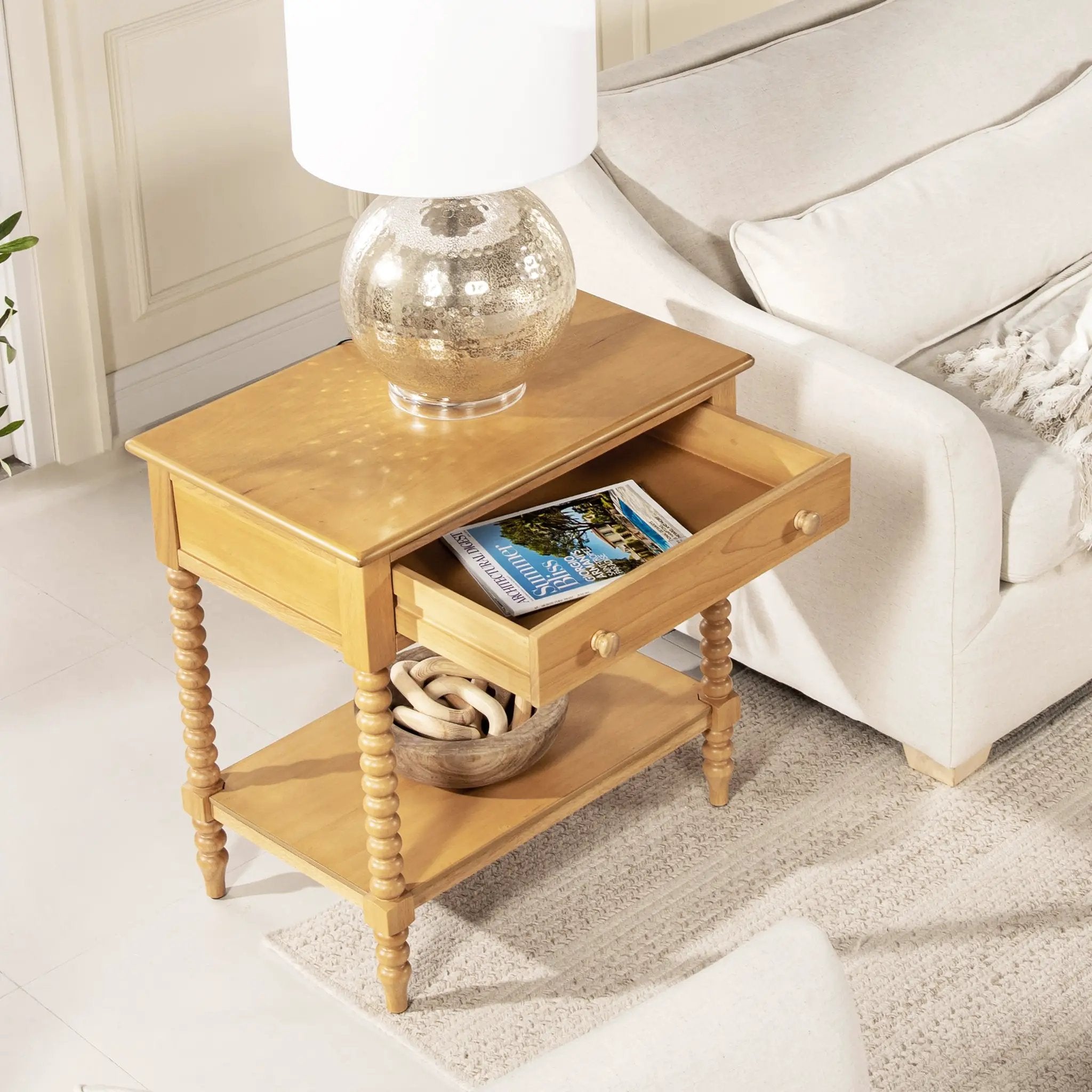 Easton 28" Modern Farmhouse Turned 1-Drawer Storage Side Table by HouseOfZazla