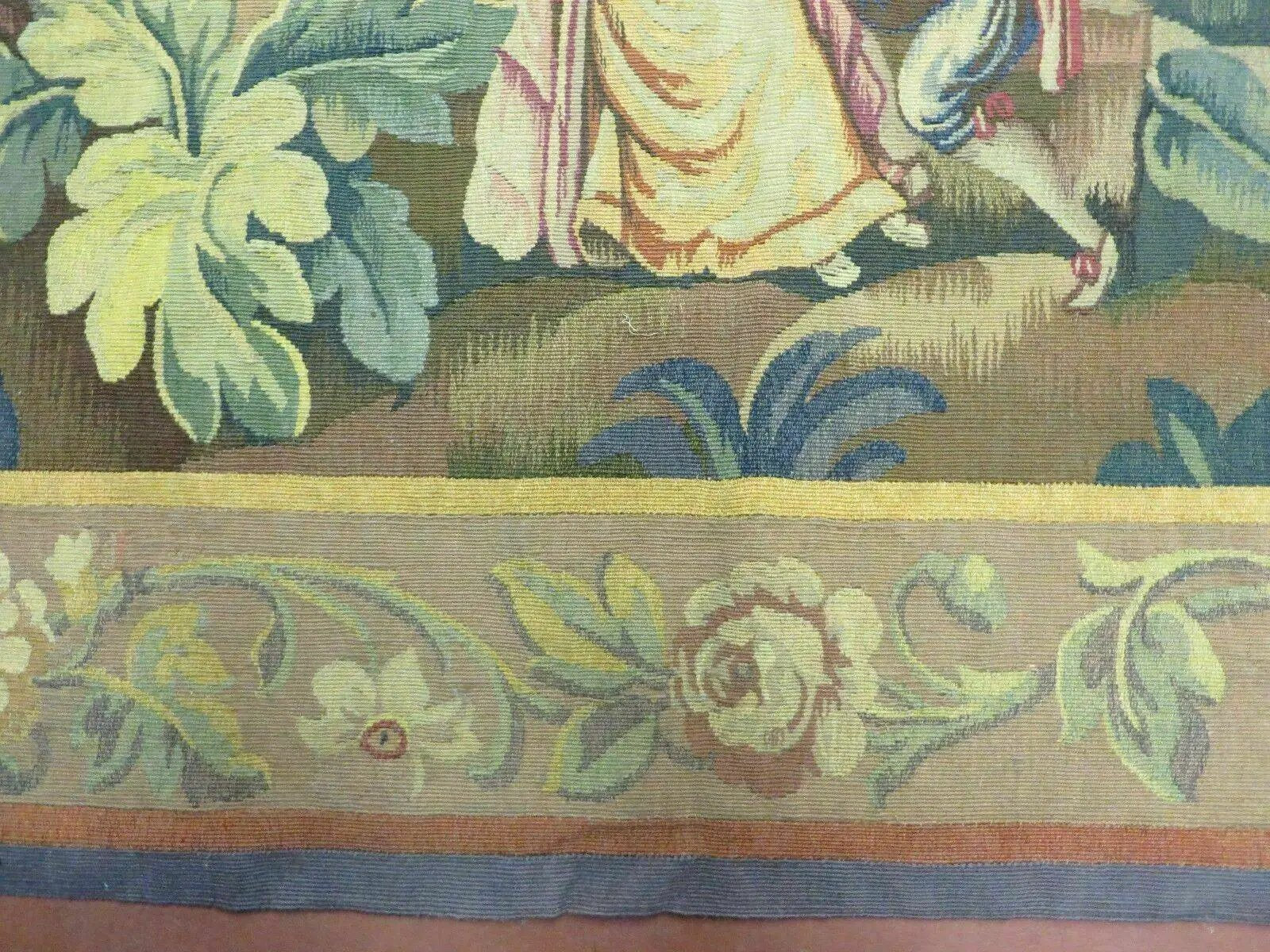 Antique French Tapestry 5x6 French Handmade Aubusson Nature One Of A Kind Rare by Jewel Rugs