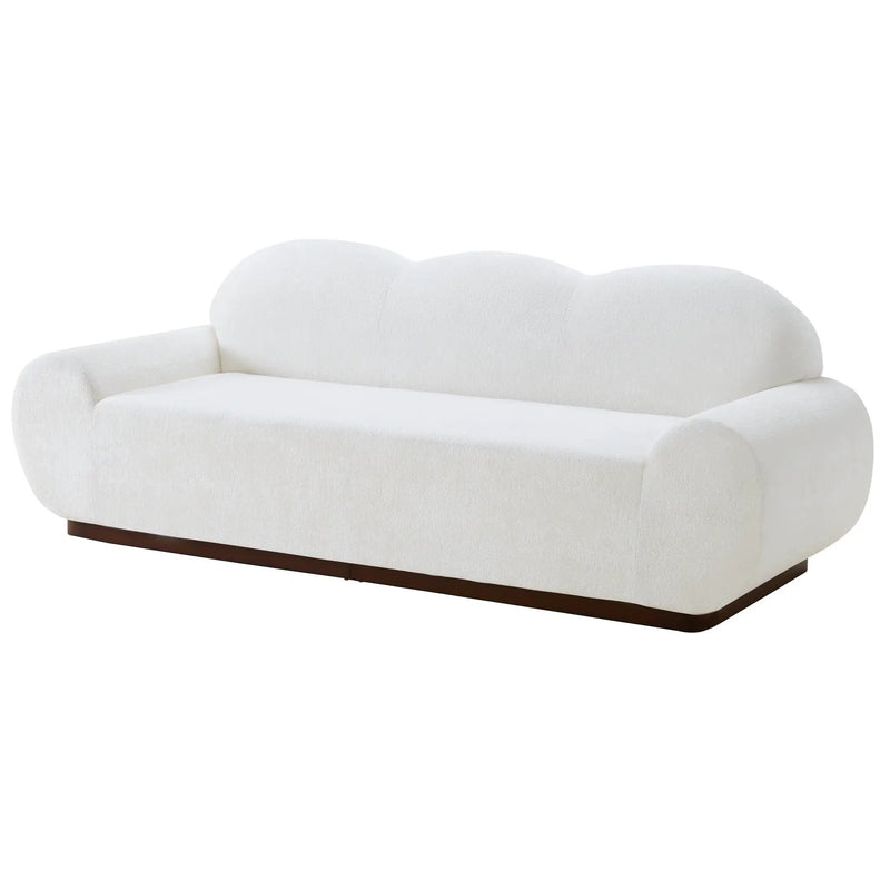 88 in. Round Arm Cloud Curved 3-Seater Modern Upholstered Chenille Sofa, Snow by HouseOfZazla