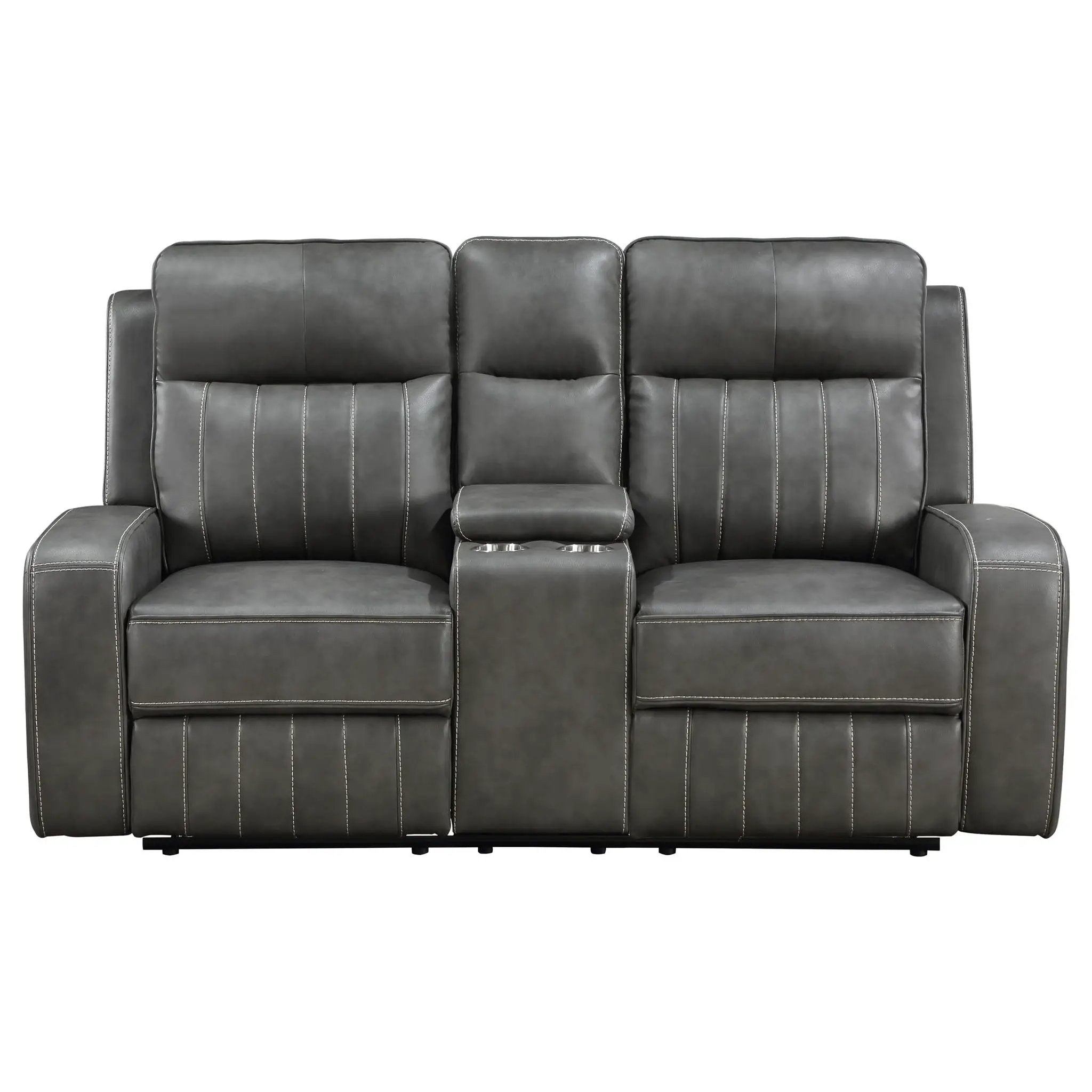 Raelynn Upholstered Track Arm Motion Loveseat Grey by Unique Piece Furniture