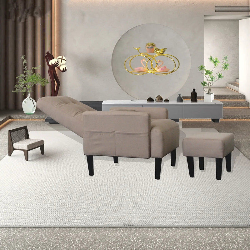 Living Room Sofa Single Chair And Ottoman, Modern Multi-Function Fabric Living Room Sofa Lounge Chair Bed And Stool. Soft Leisure Single Chair Adjustable Into 5 Angles With Sofa Bed by Unique Piece Furniture