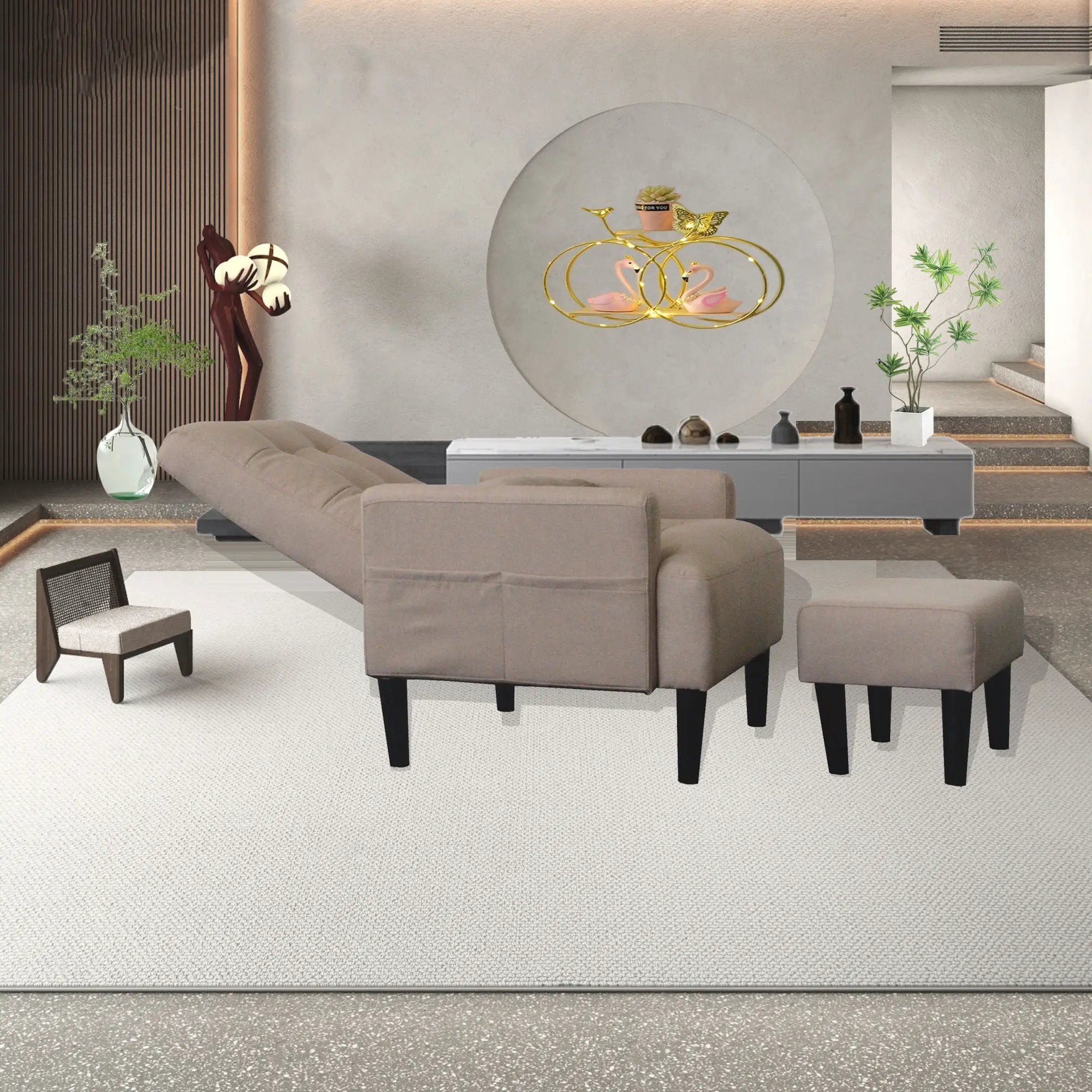 Living Room Sofa Single Chair And Ottoman, Modern Multi-Function Fabric Living Room Sofa Lounge Chair Bed And Stool. Soft Leisure Single Chair Adjustable Into 5 Angles With Sofa Bed by HouseOfZazla