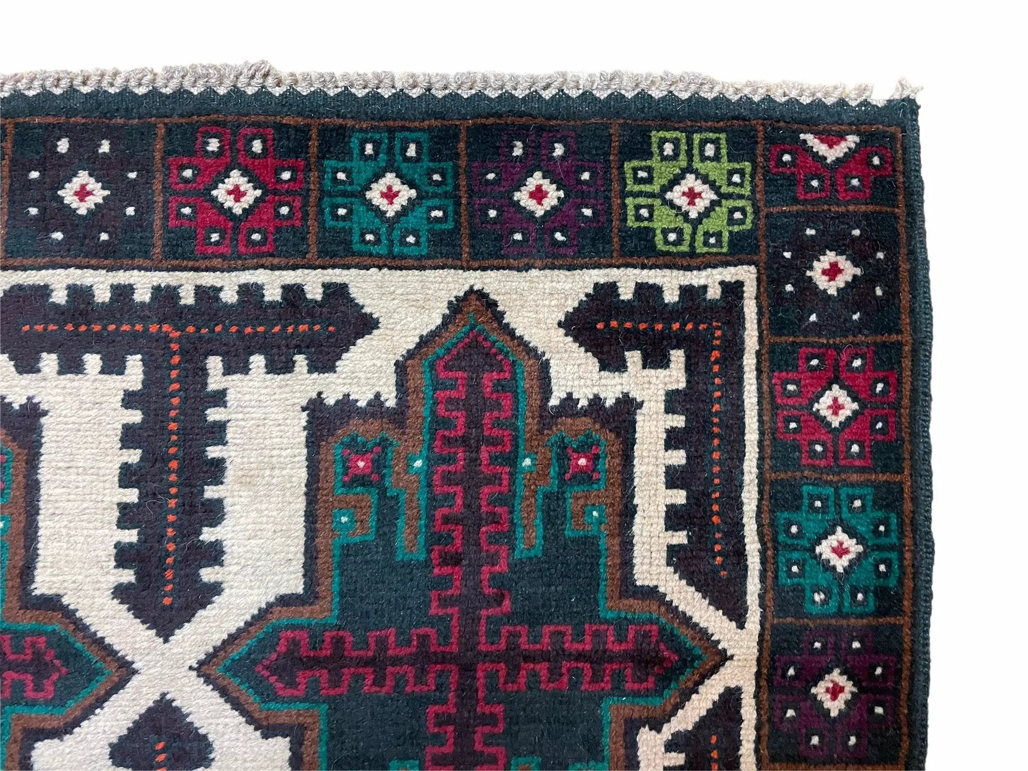 3 X 4.4 Vintage Handmade Tribal Wool Rug Balouchi Rug Afghan Rug Red Beige Green by Jewel Rugs