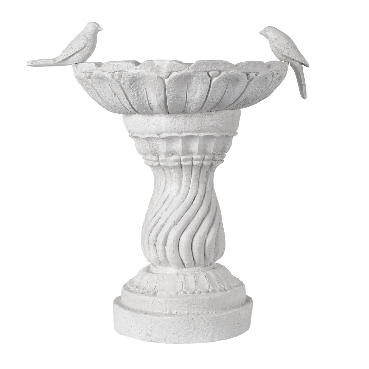 Magnesium Oxide Garden Bird Bath Statue with Twisted Pedestal - White Stone Finish, photo 5 of 10