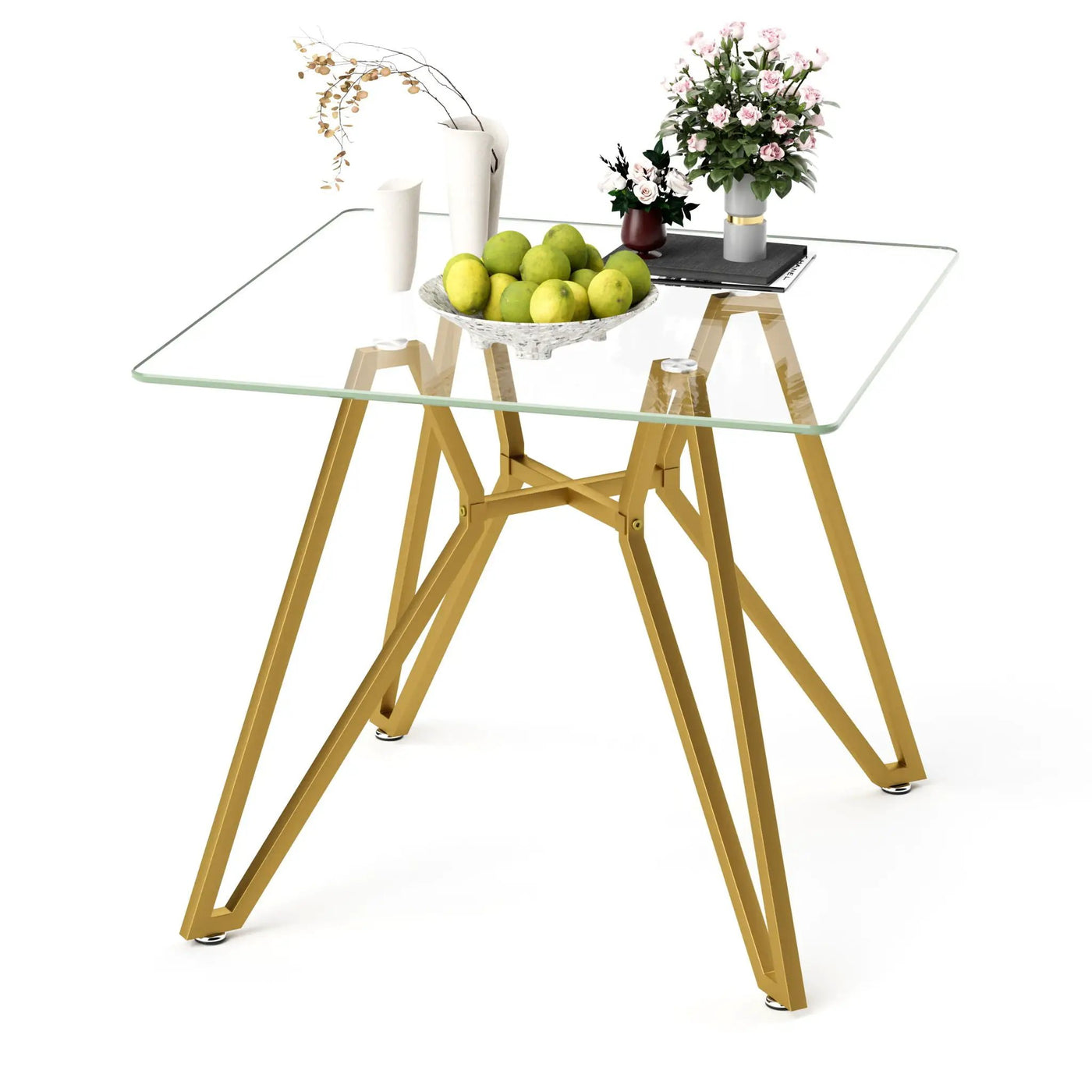 Modern Glass Dining Table With Metal Legs by HouseOfZazla
