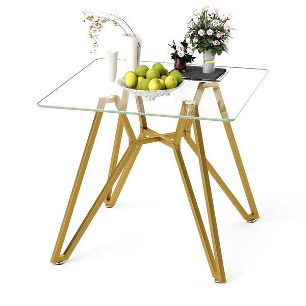 Modern Glass Dining Table With Metal Legs