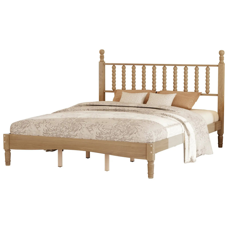 Queen Size Wood Platform Bed with Gourd Shaped Headboard by HouseOfZazla