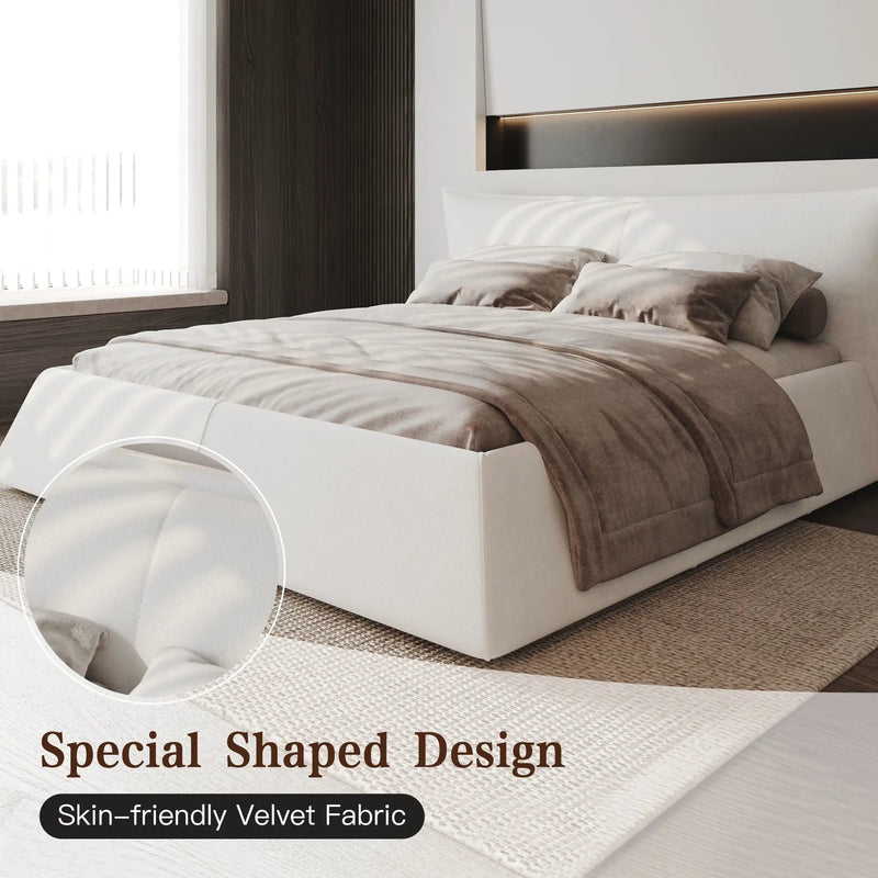Upholstered Platform Bed With Special Shaped Headboard