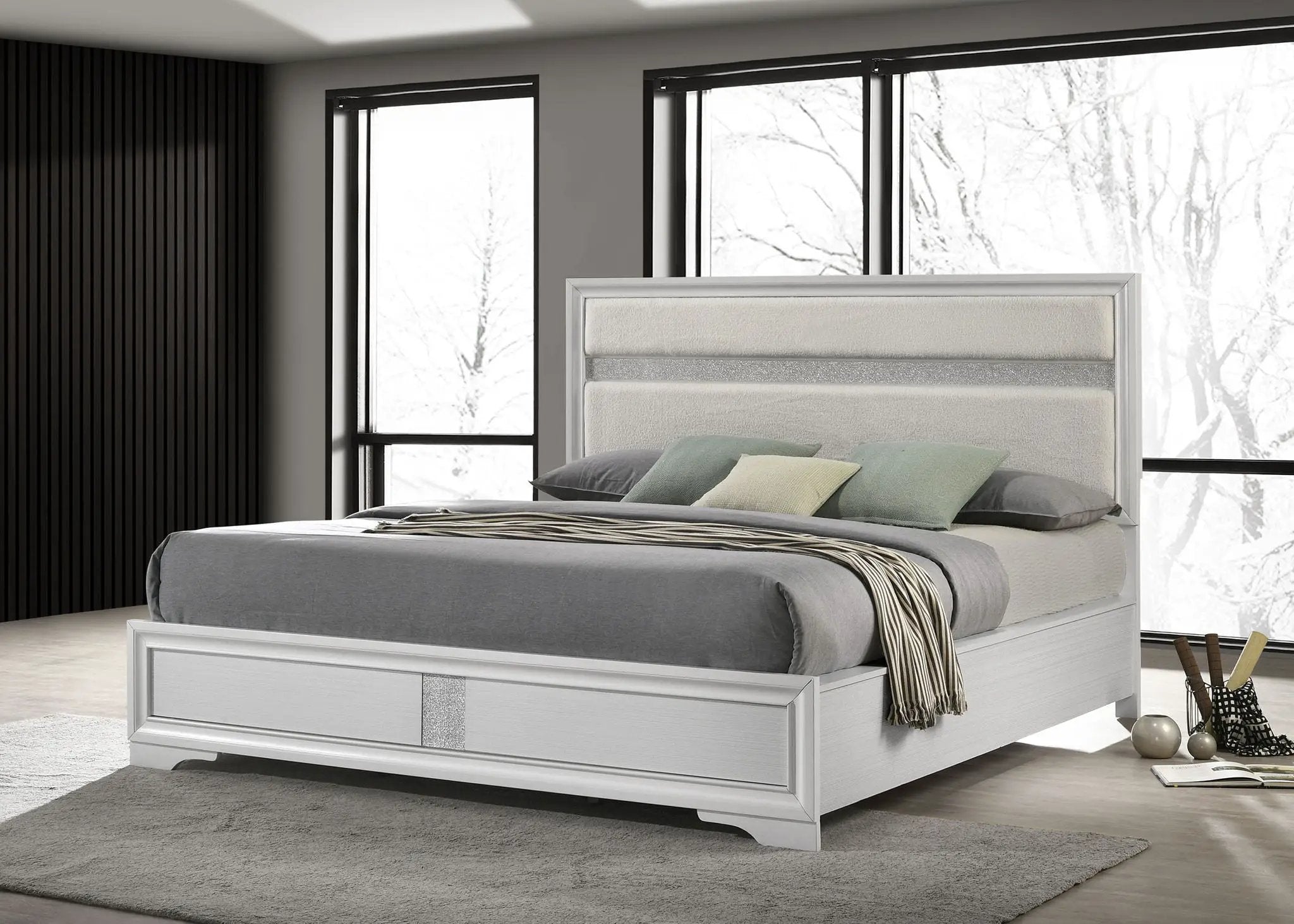 Miranda 54-inch Upholstered California King Panel Bed White by Unique Piece Furniture
