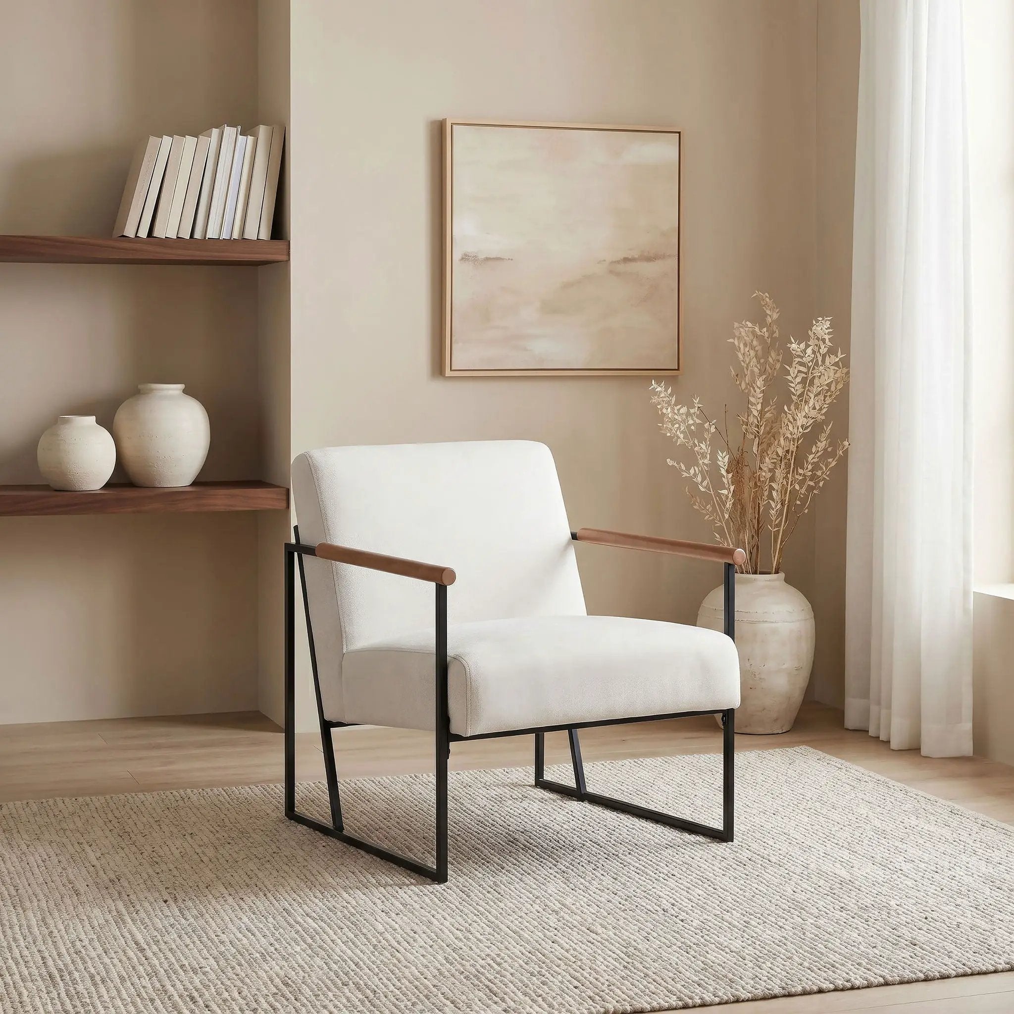 Monsen Fabric Upholstered Metal Frame Accent Chair Ivory by Unique Piece Furniture