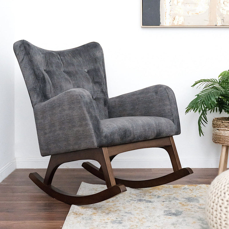 Alistair Rocking Chair with Solid Wood Frame - Brown / Dark Gray, photo 5 of 6