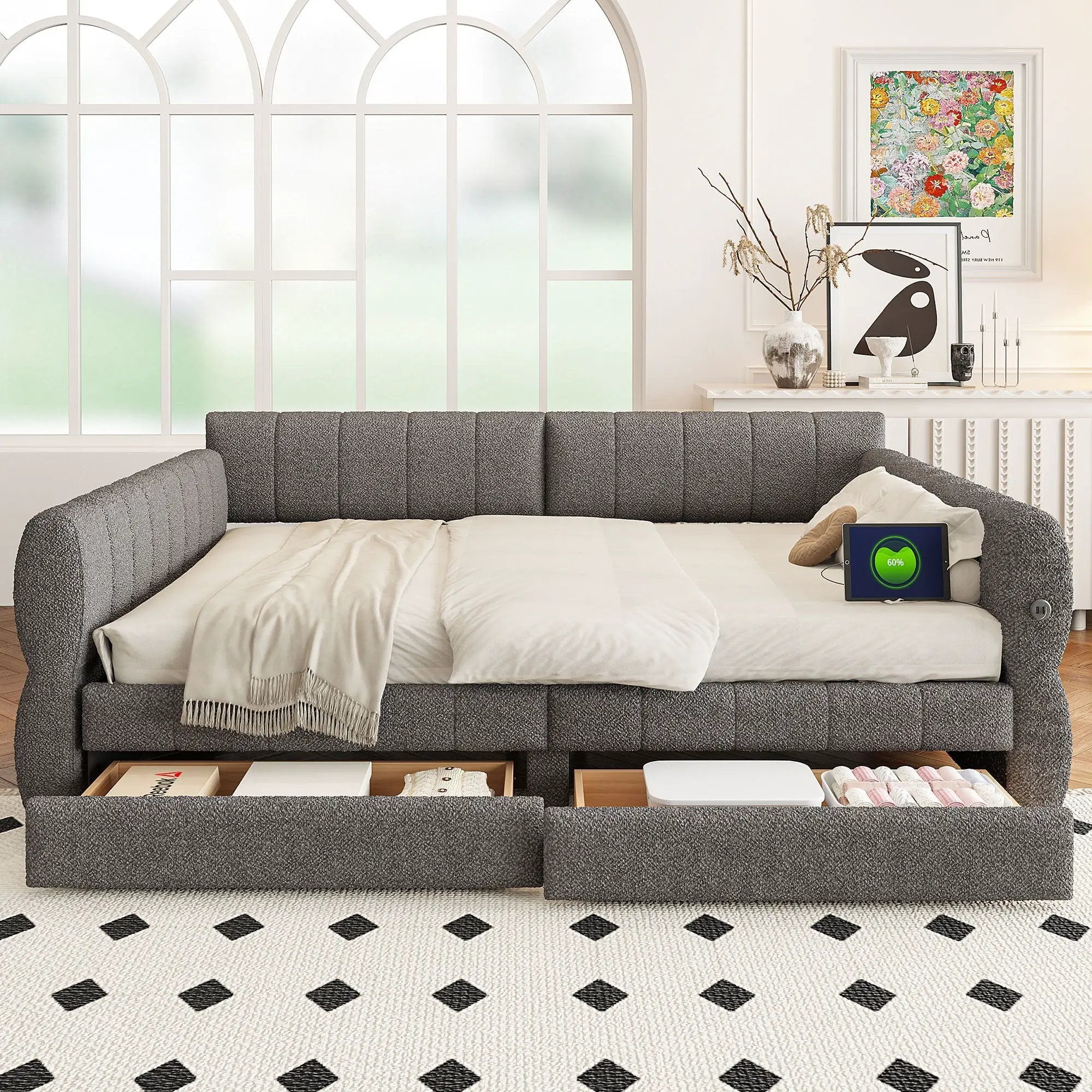 Upholstered Platform Bed With USB Charging by Unique Piece Furniture
