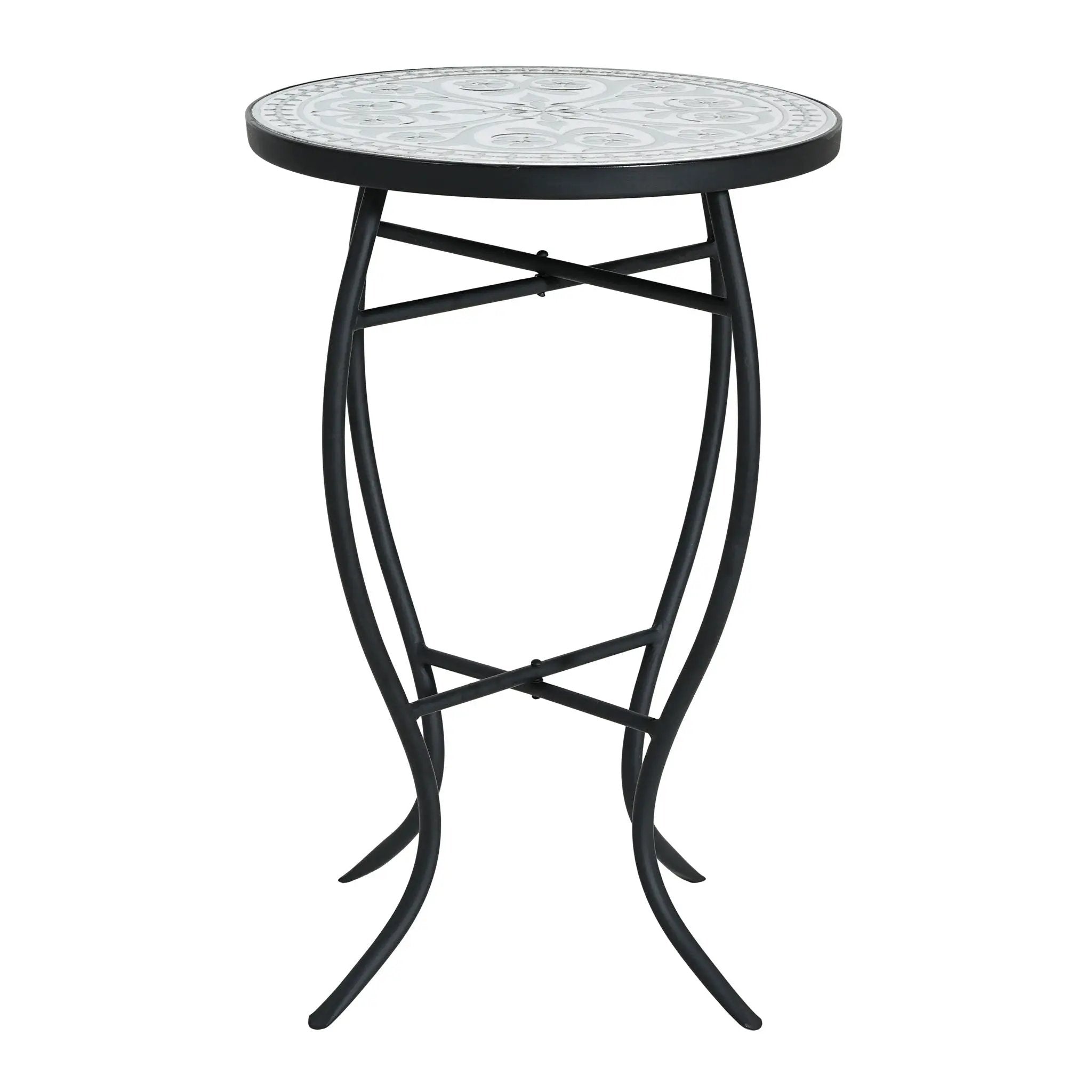 Outdoor Round Side Table With Mosaic Style Top And Curved Iron Legs by HouseOfZazla
