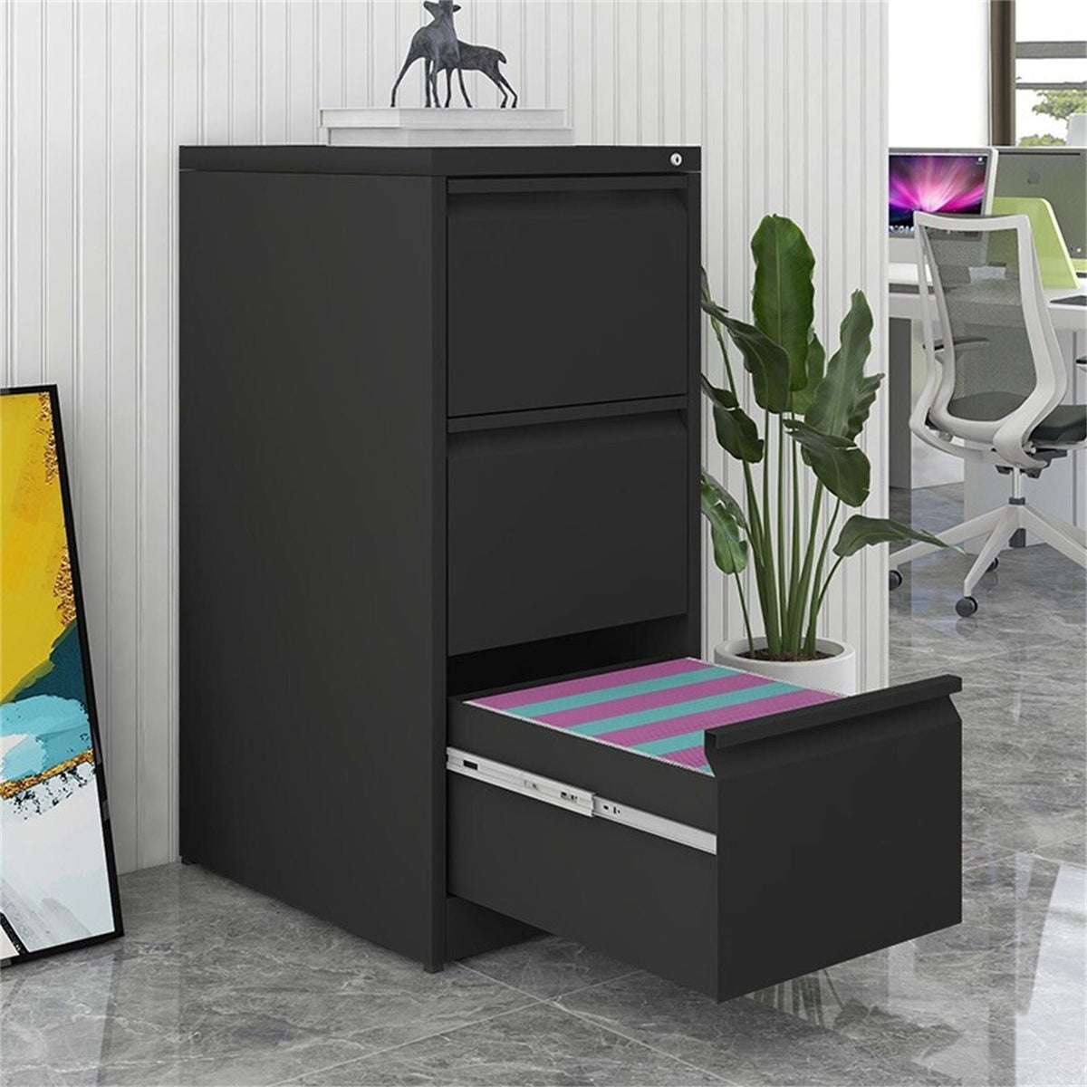 Durable Metal 3 Drawer File Cabinet With Lock For Office Storage, photo 22 of 28