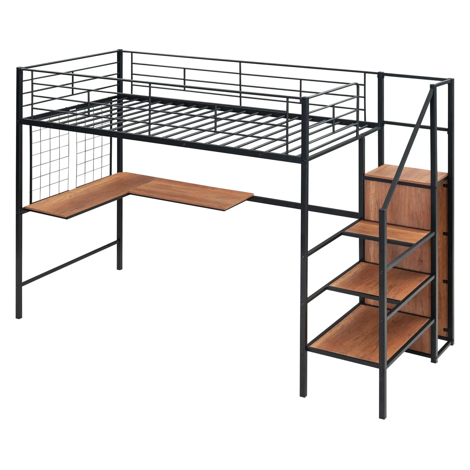 Loft Bed With Desk And Grid, Stylish Frame With Lateral Storage Ladder And Wardrobe by HouseOfZazla