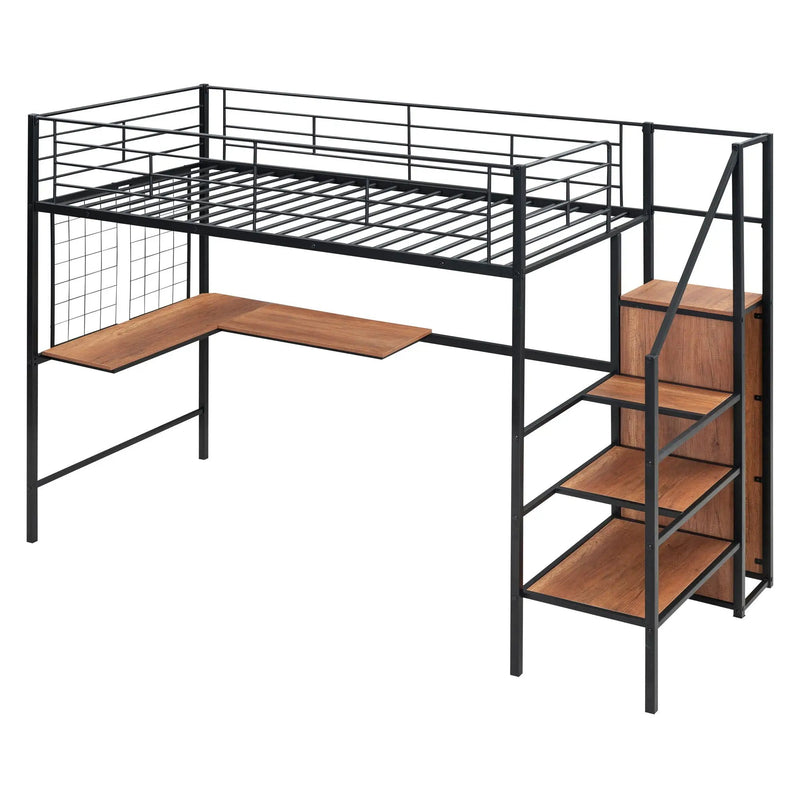 Loft Bed With Desk And Grid, Stylish Frame With Lateral Storage Ladder And Wardrobe by HouseOfZazla