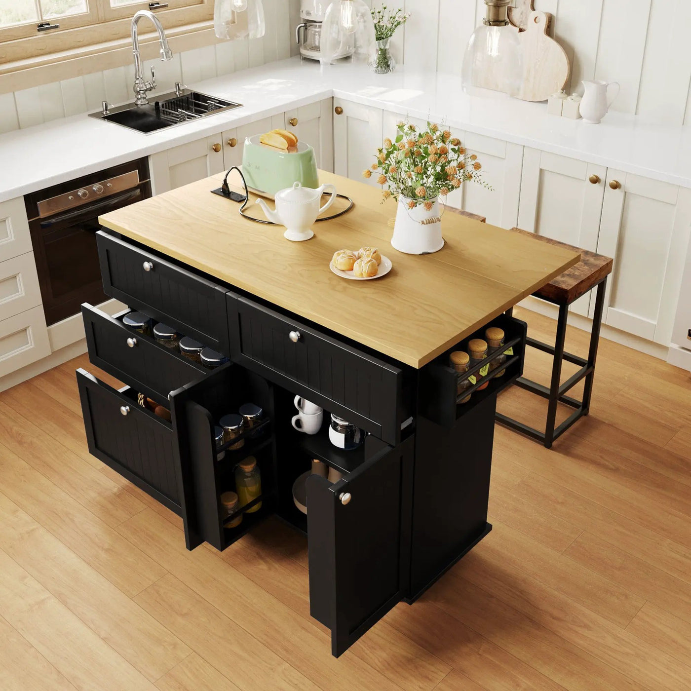 TOPMAX Farmhouse Kitchen Island with Drop Leaf and 2 Seatings by HouseOfZazla