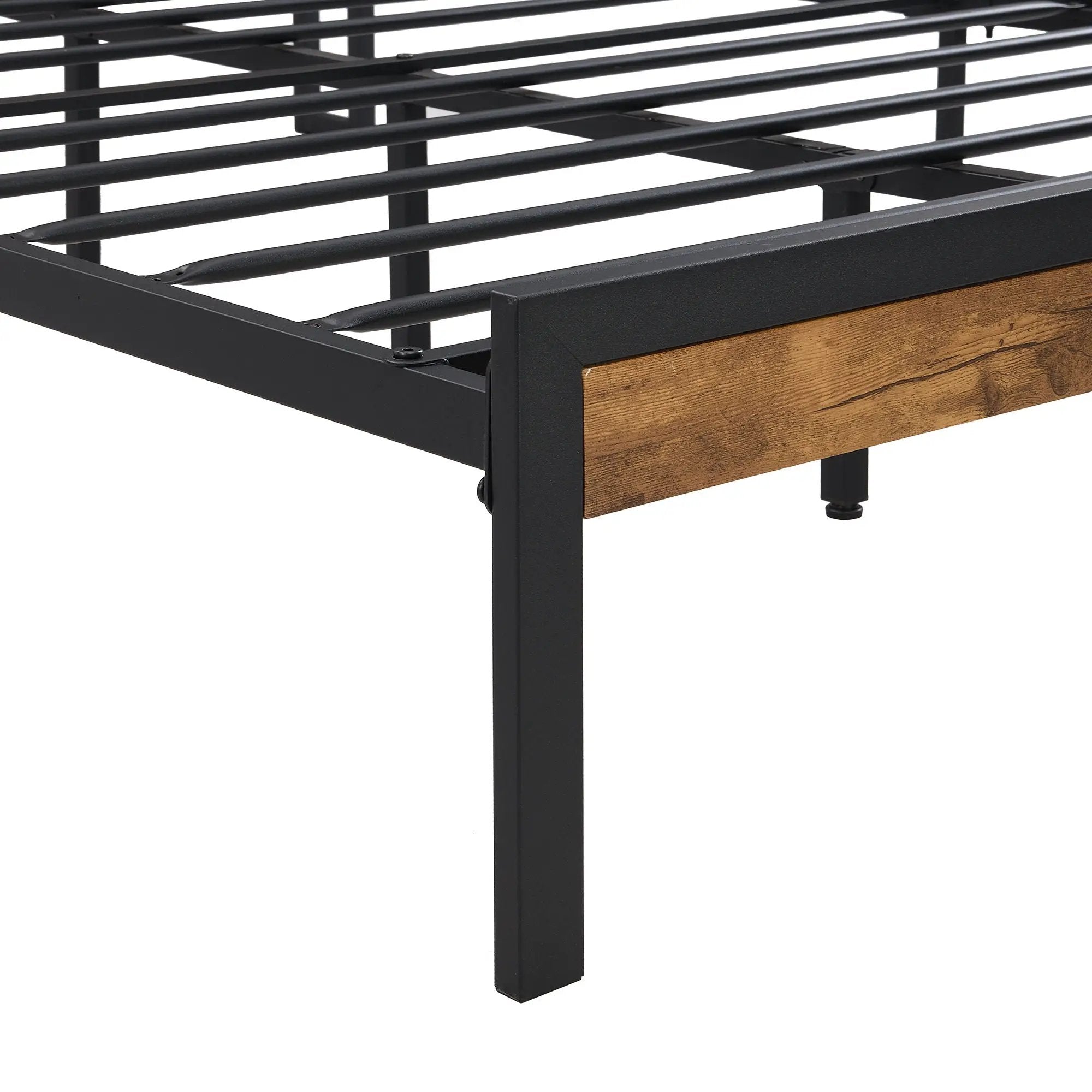 Metal Platform Bed Frame With Wooden Headboard And Footboard With USB Liner, No Box Spring Needed, Under Bed Storage by HouseOfZazla