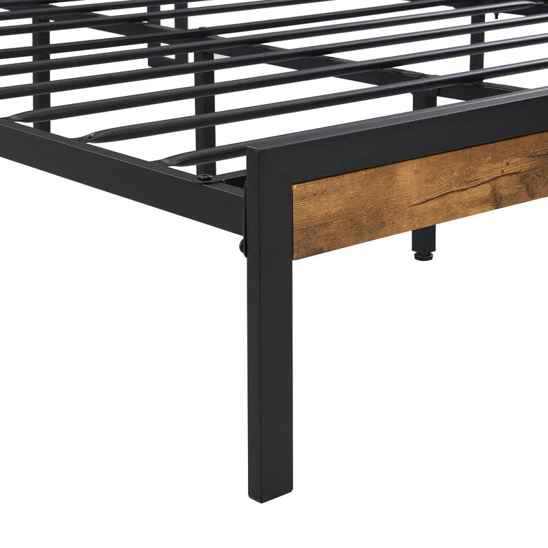 Metal Platform Bed Frame With Wooden Headboard And Footboard With USB Liner, No Box Spring Needed, Under Bed Storage by HouseOfZazla