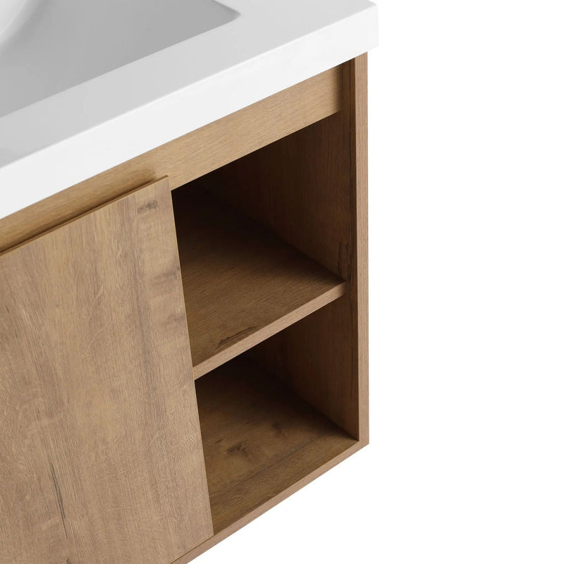 Modern 48" Wall Mounted Bathroom Vanity With Double Resin Sink And Storage Rack Soft Close Doors - Imitative Oak by HouseOfZazla