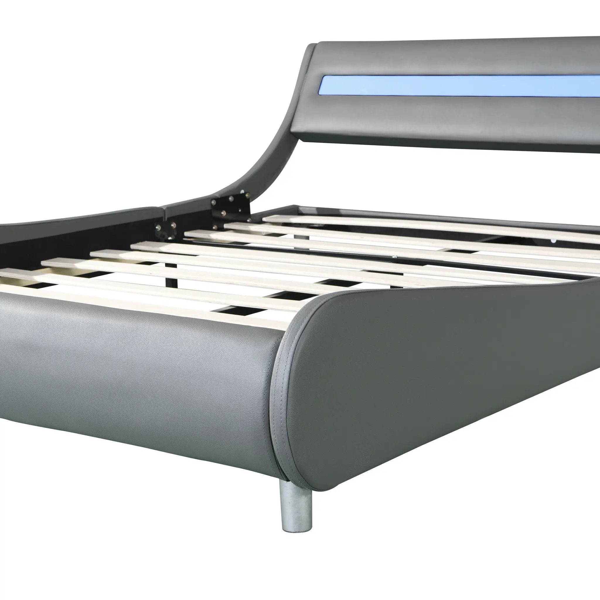 Queen Size Upholstered Platform Bed Frame with LED Lighting by HouseOfZazla