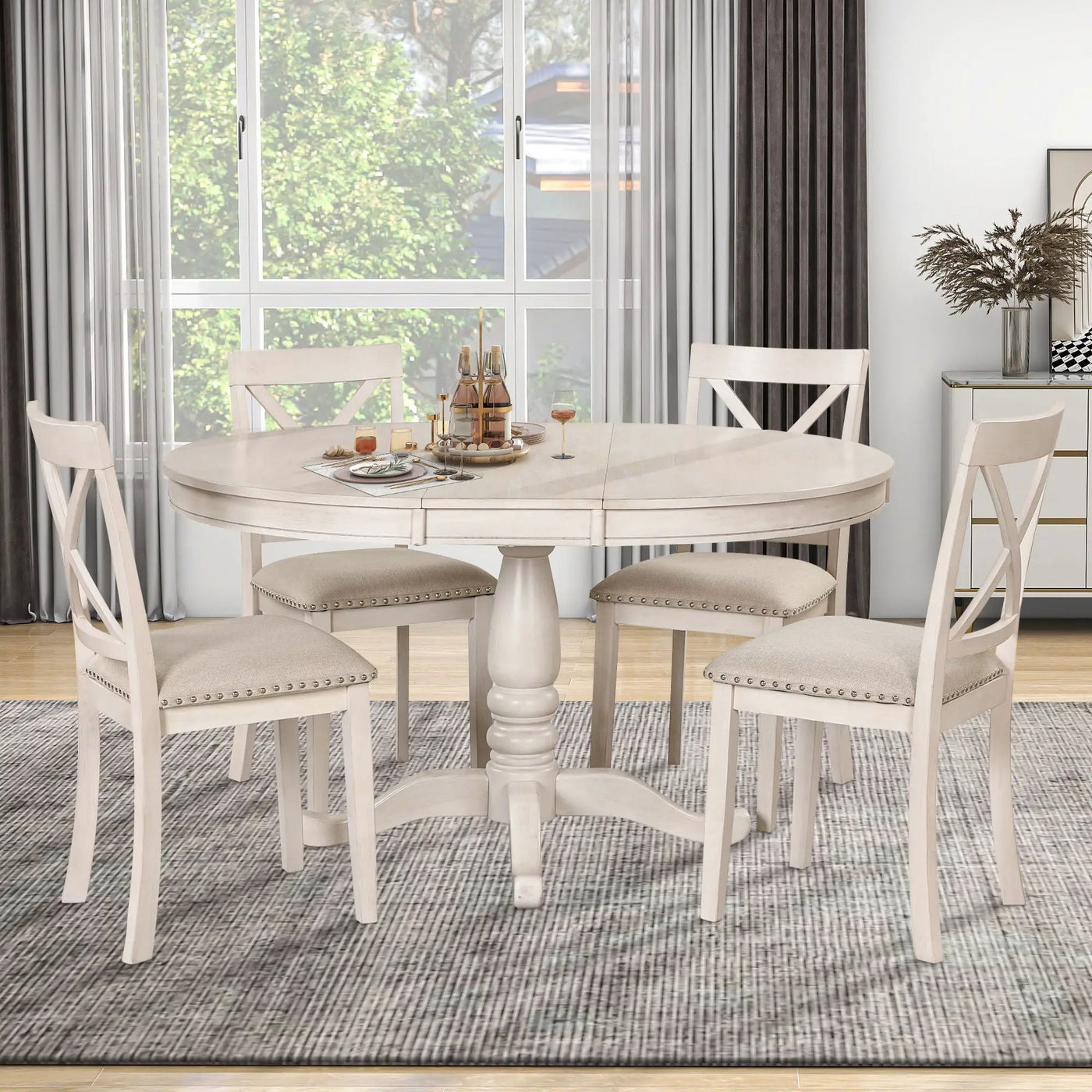 Modern Dining Table Set For 4, Round Table And 4 Kitchen Room Chairs, 5 Piece Kitchen Table Set For Dining Room, Dinette, Breakfast Nook by Unique Piece Furniture