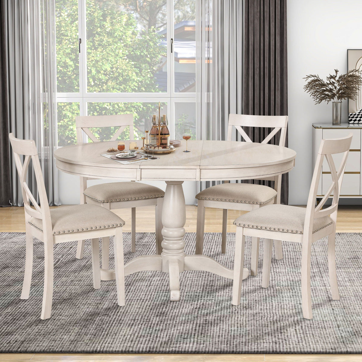 Modern Dining Table Set for 4 with Curved Back Chairs - Beige or Light Brown, photo 36 of 40