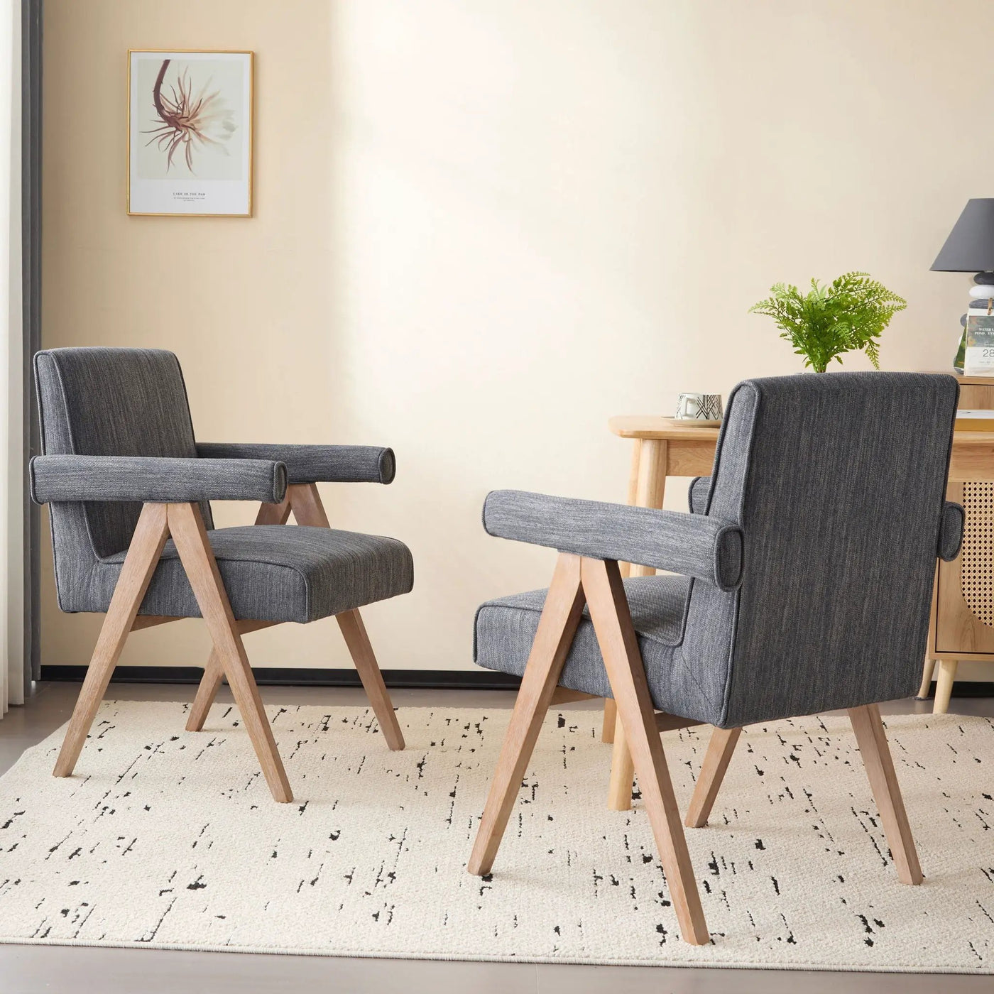 Contemporary Poppy Fabric Dining Armchair With Rubberwood Legs by HouseOfZazla
