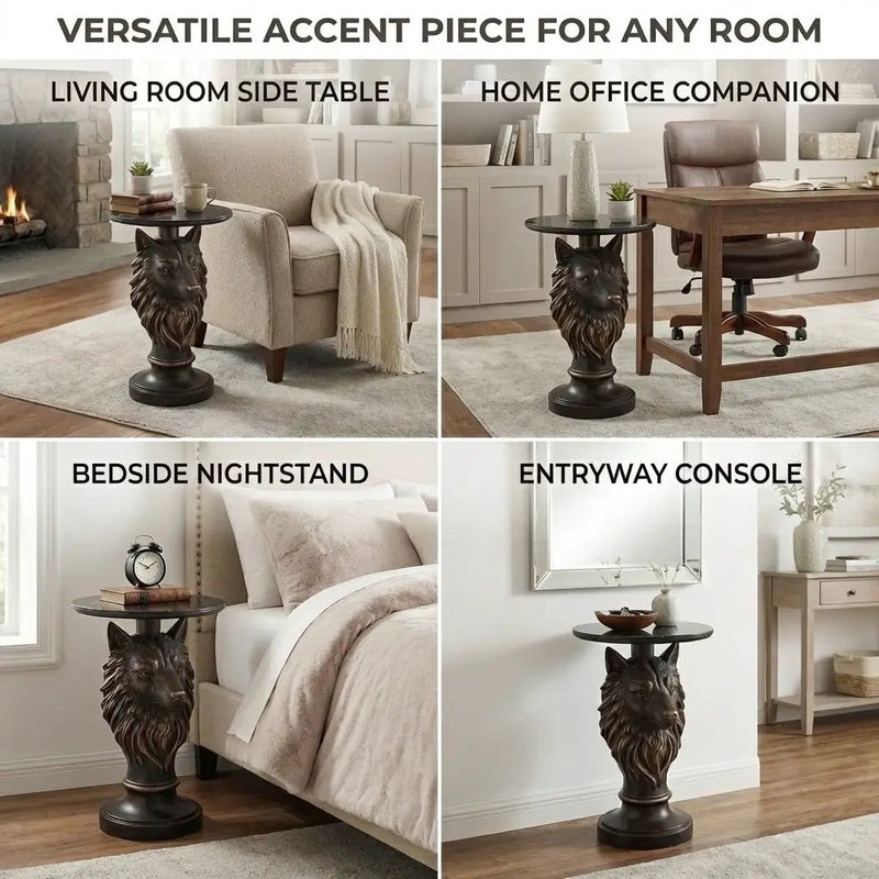 Wolf Head Accent Table Animal Statue End Tables Livingroom by HouseOfZazla