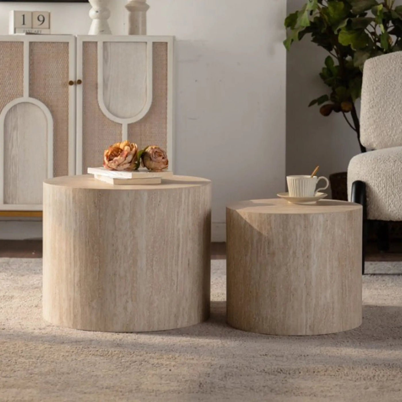 Nesting Coffee Table Set of 2 Round Wooden Tables by HouseOfZazla