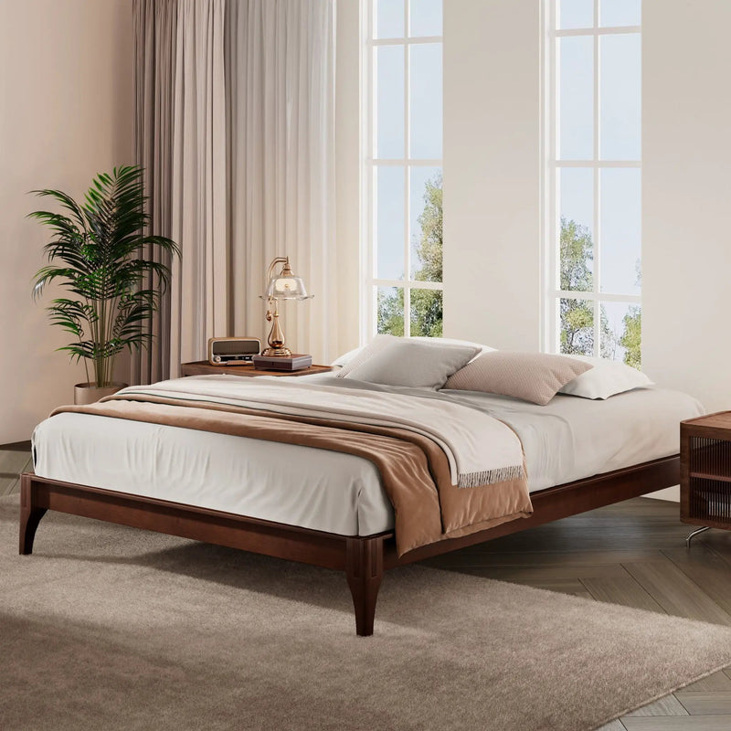 Queen Size Platform Bed Frame With Wood Slat And Metal Support - Chocolate by HouseOfZazla