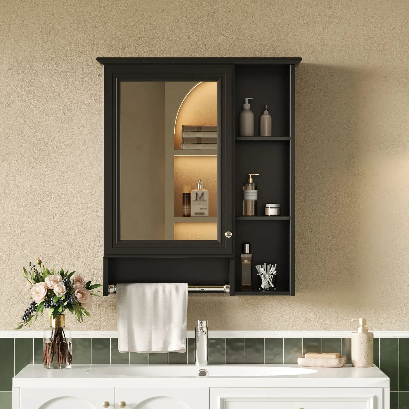 Modern 3 In 1 Bathroom Mirror Cabinet With Adjustable Shelf & Towel Bar by HouseOfZazla