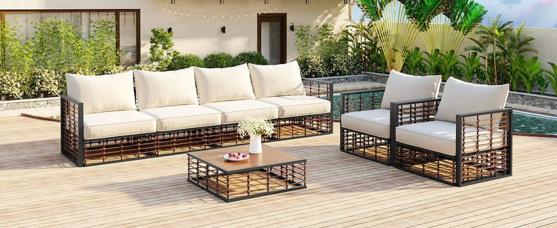 TOPMAX Modern Minimalist 7-Piece Metal Patio Sectional Sofa Set by HouseOfZazla