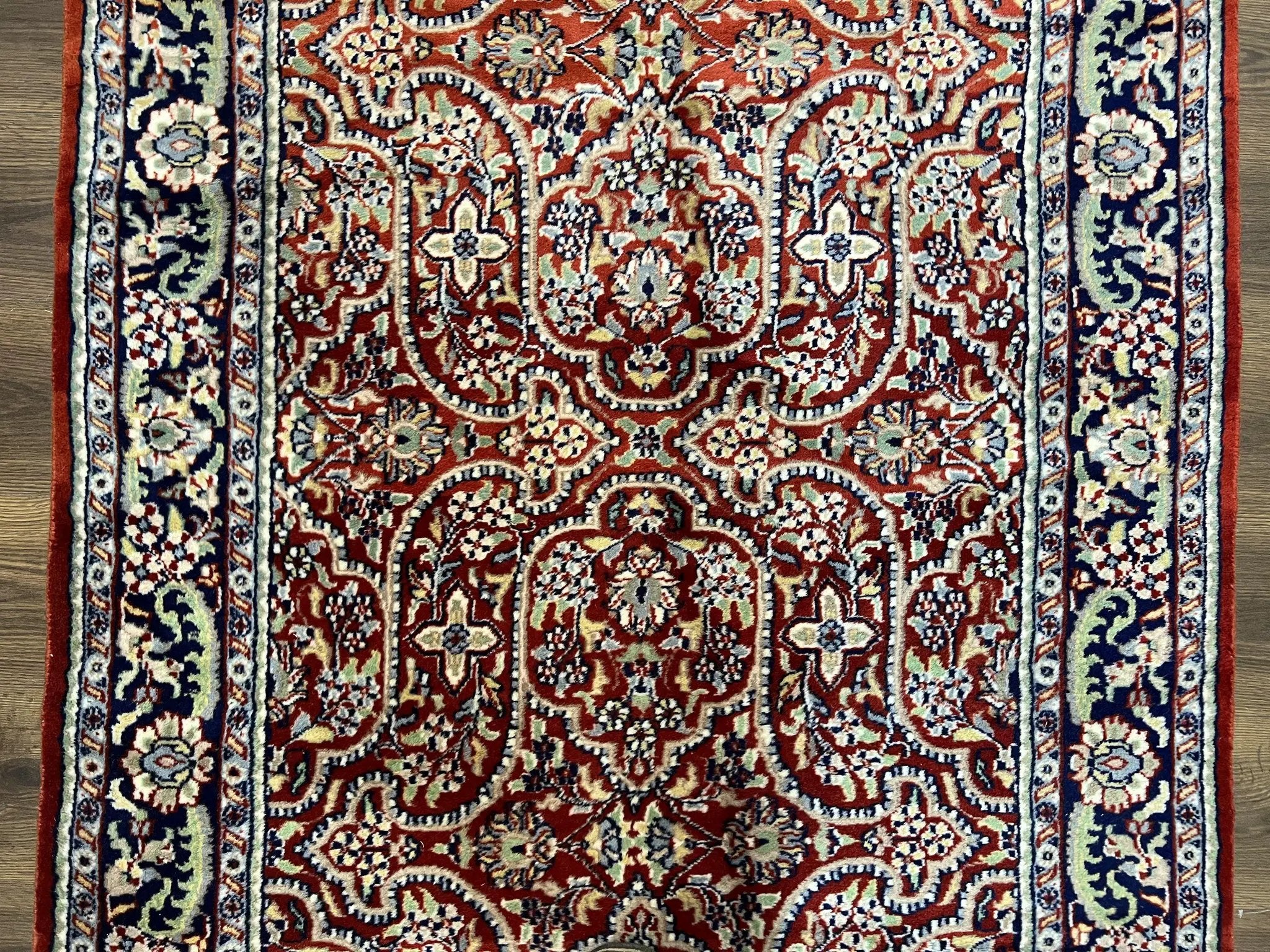 Indo Persian Rug 4x7, Allover Floral Oriental Carpet, Red and Navy Blue, Hand Knotted Indian Kashmiri Traditional Vintage Area Rug 4 x 7 ft by Jewel Rugs