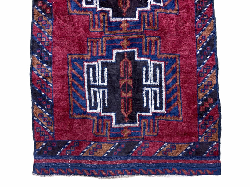 3 X 5 Vintage Handmade Tribal Wool Rug Balouchi Rug Afghan Rug Red Beige Nice by Jewel Rugs