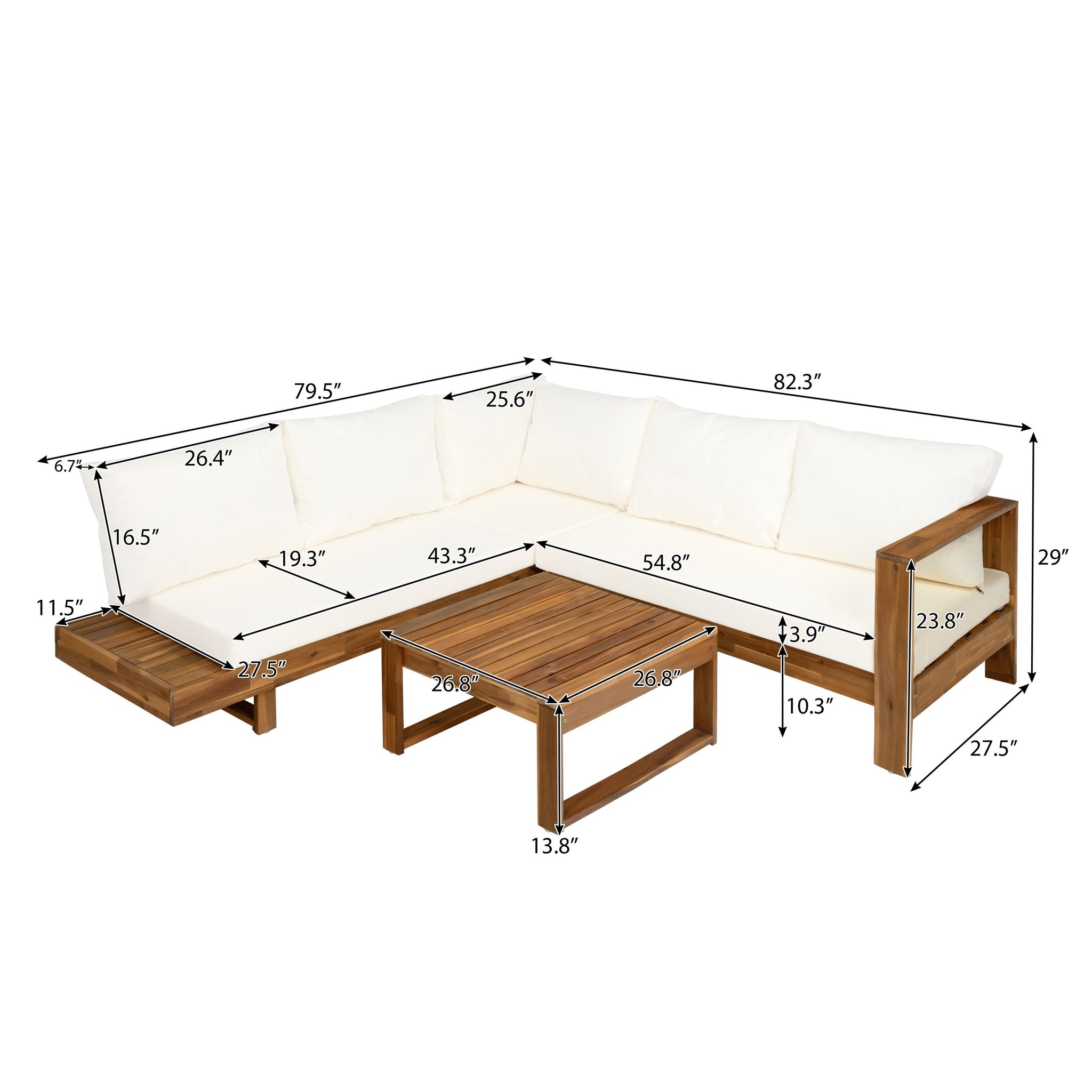 Outdoor 4pc Acacia Wood Sectional Patio Sofa Set by HouseOfZazla