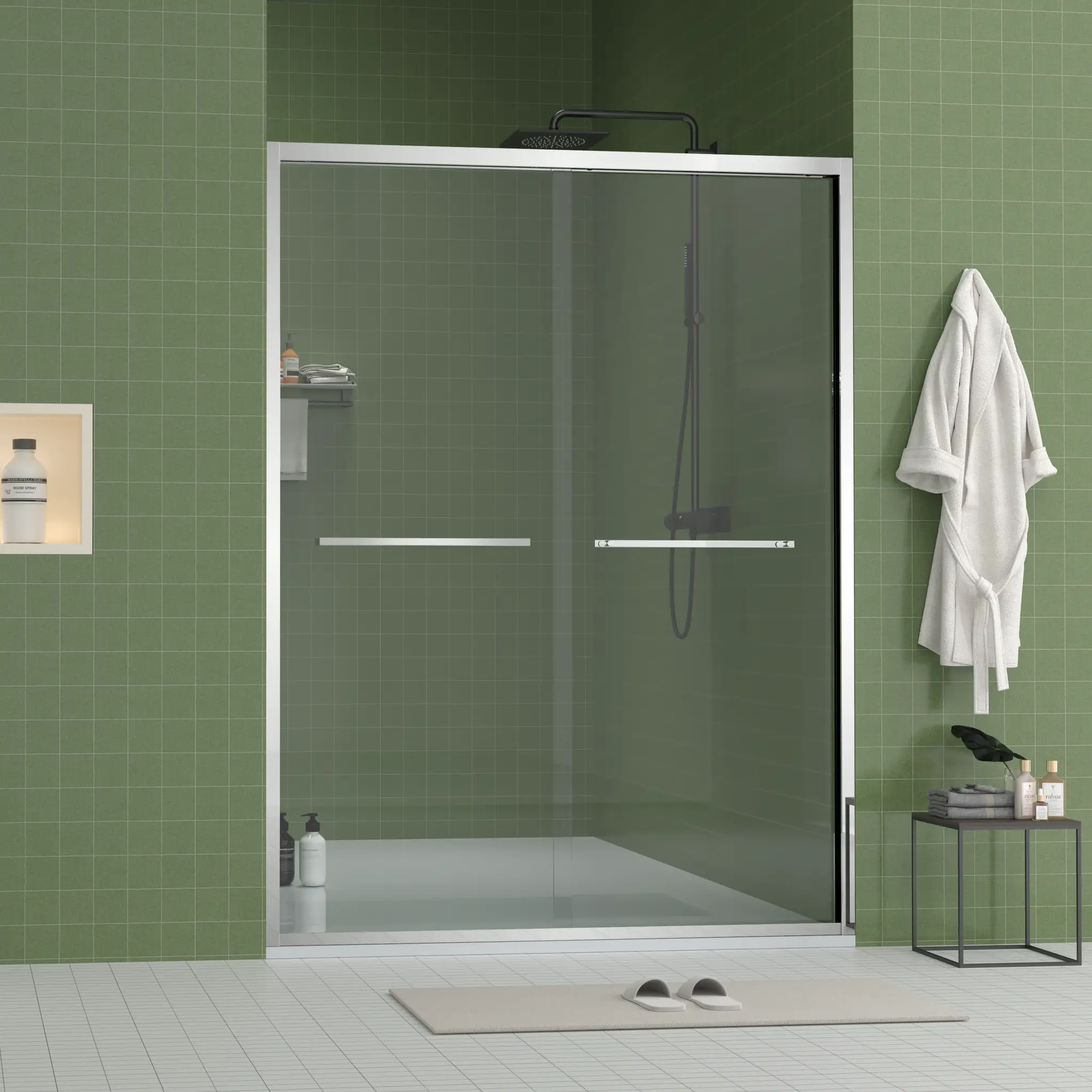 Aluminum Frame Double Sliding Shower Door (56-60"x70") by HouseOfZazla