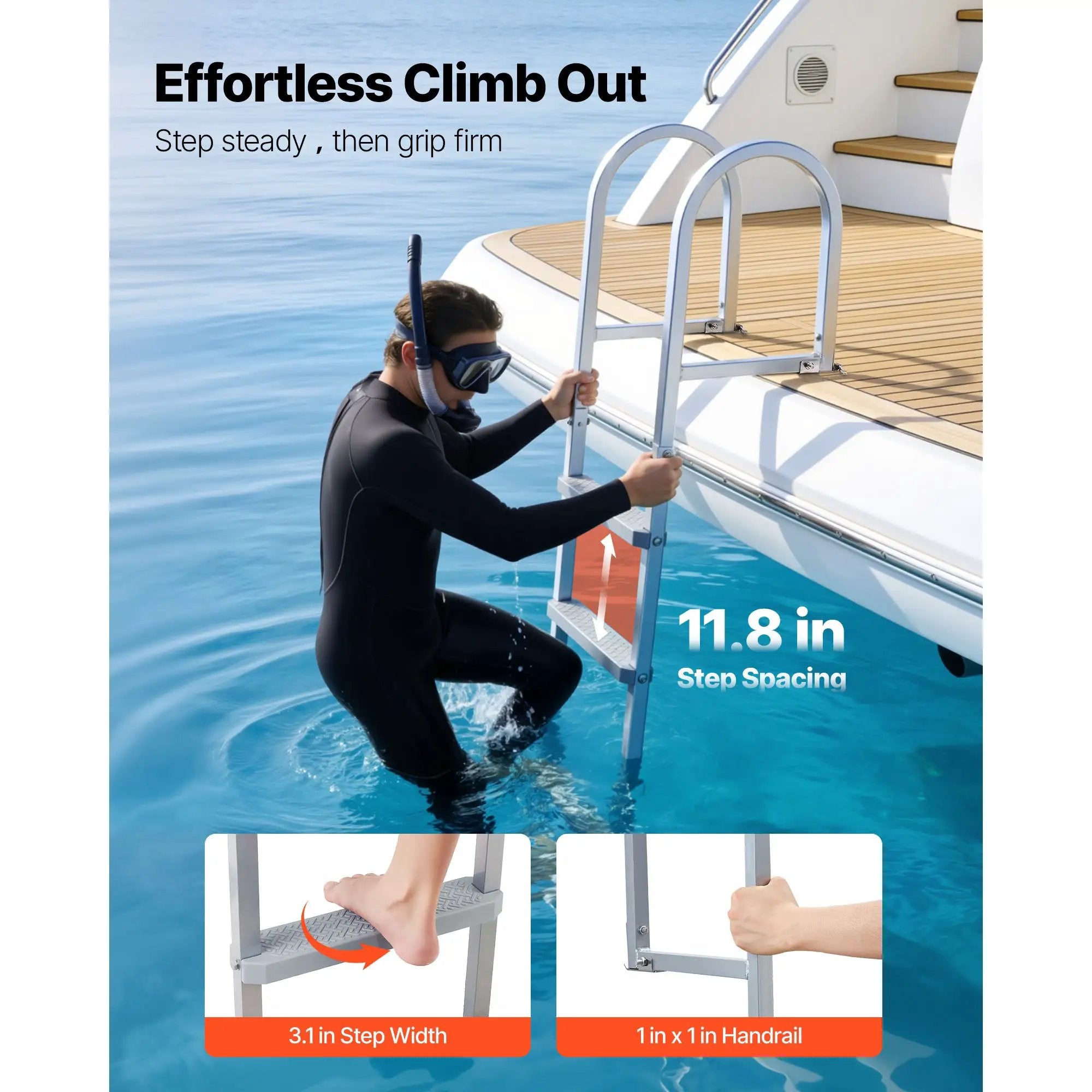 Removable Dock Ladder, 4 Steps, Aluminum Alloy Pontoon Boat Swim Ladder by HouseOfZazla