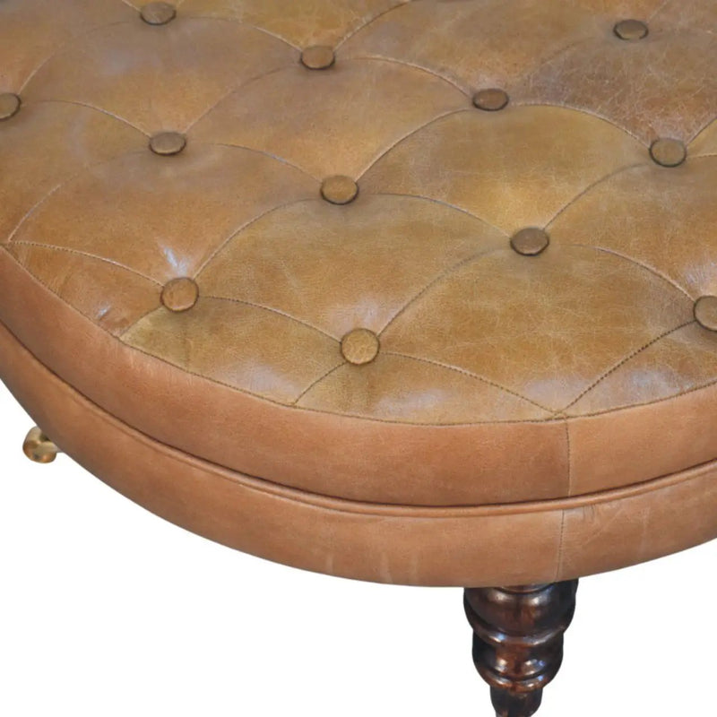 Buffalo - Round Ottoman With Castor Legs - Brown by HouseOfZazla