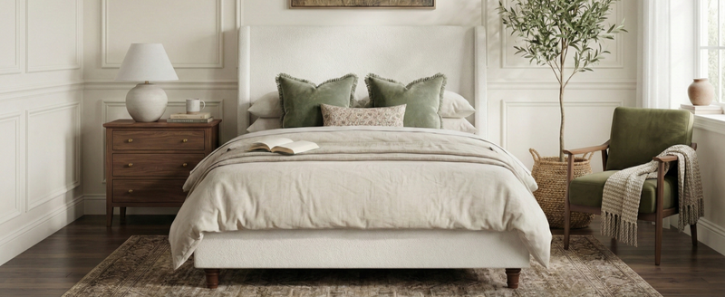52.7" Tall Wingback Upholstered King Size Platform Bed Frame by HouseOfZazla