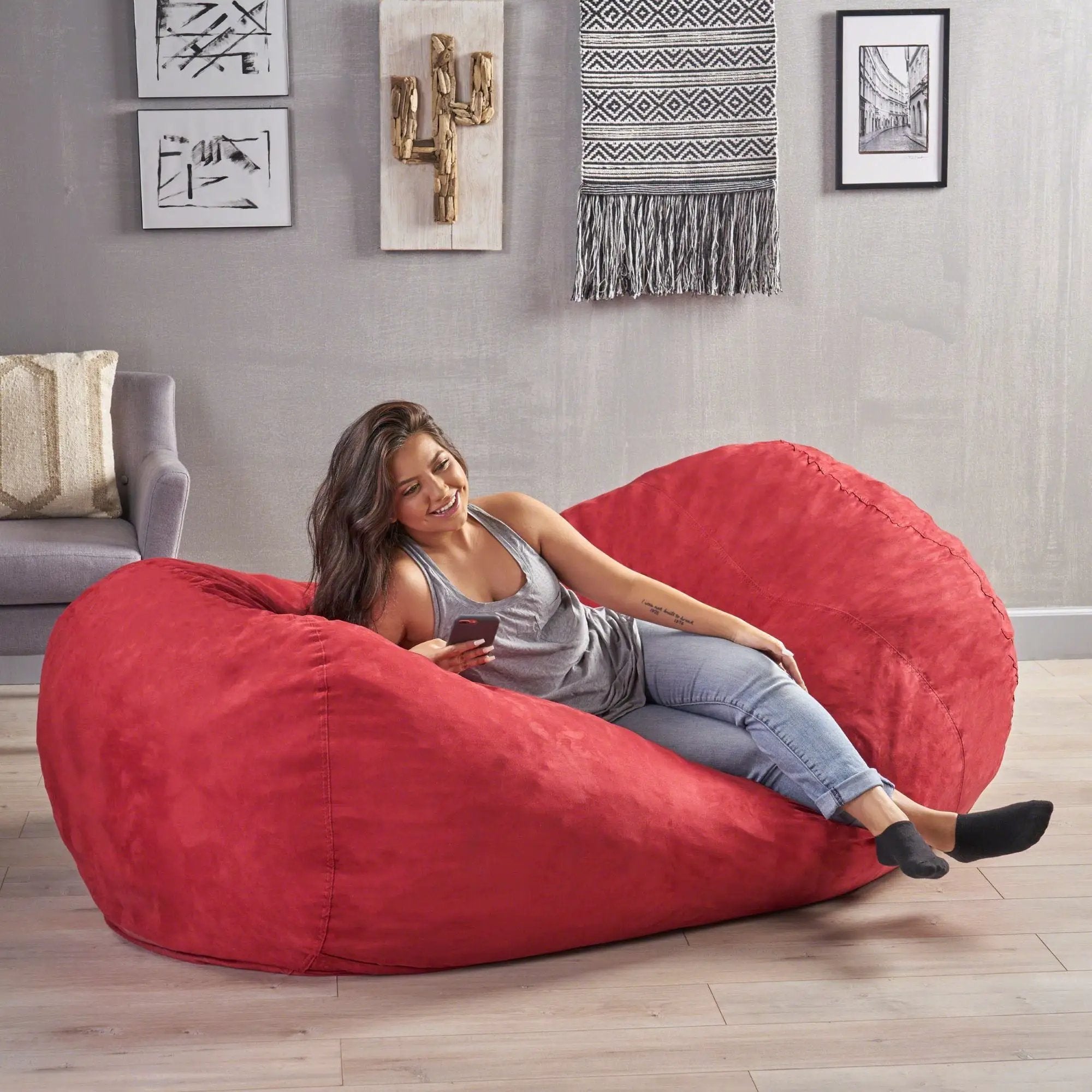 Jasper - Traditional Cylindrical Suede Bean Bag by Unique Piece Furniture