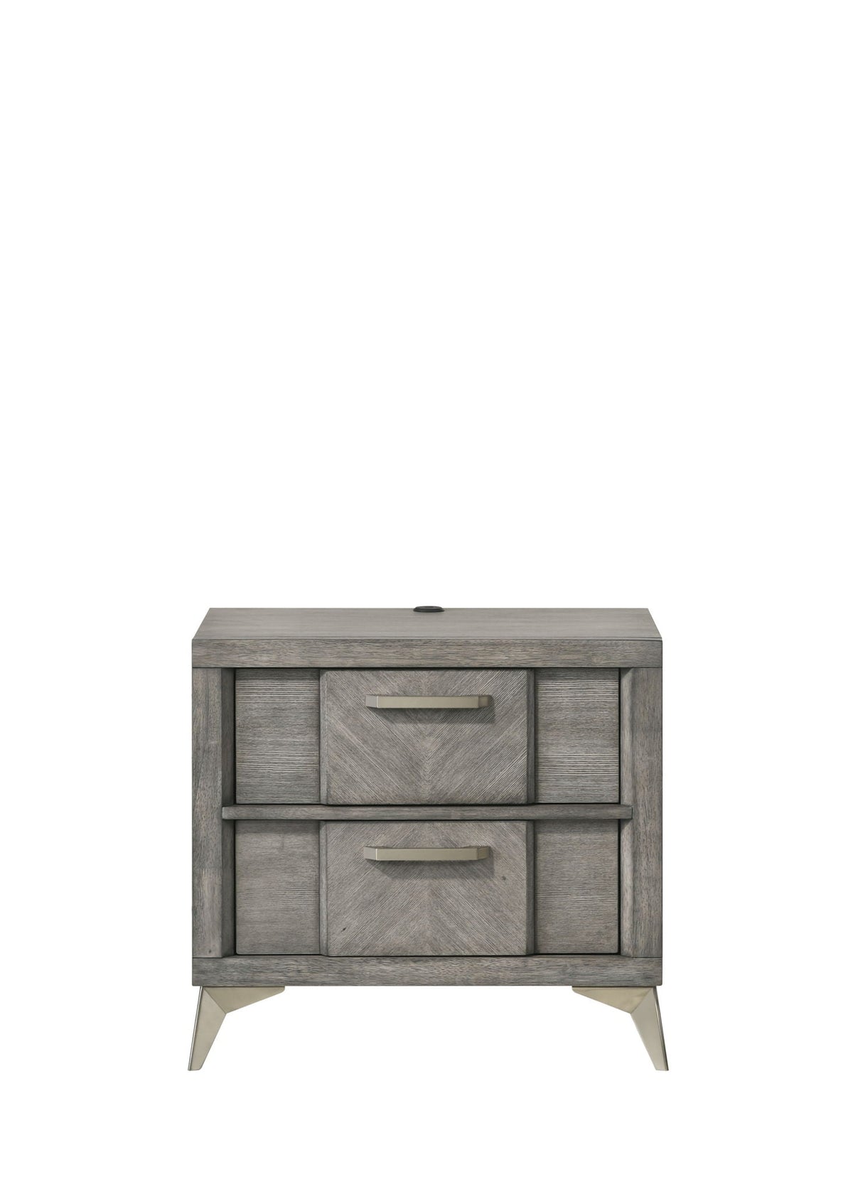 Gray 2 Drawer Nightstand with Bookmatched Veneers and USB Port, photo 4 of 5