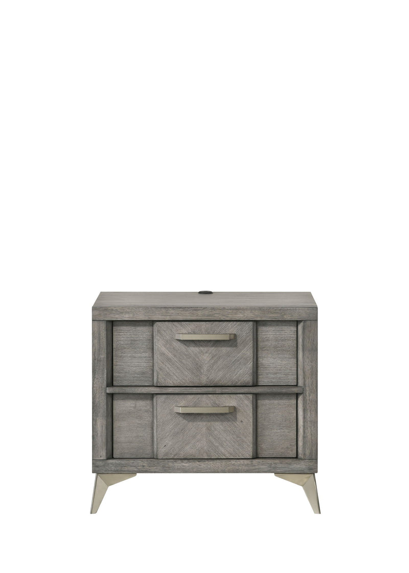 Gray 2 Drawer Nightstand with Bookmatched Veneers and USB Port, photo 4 of 5