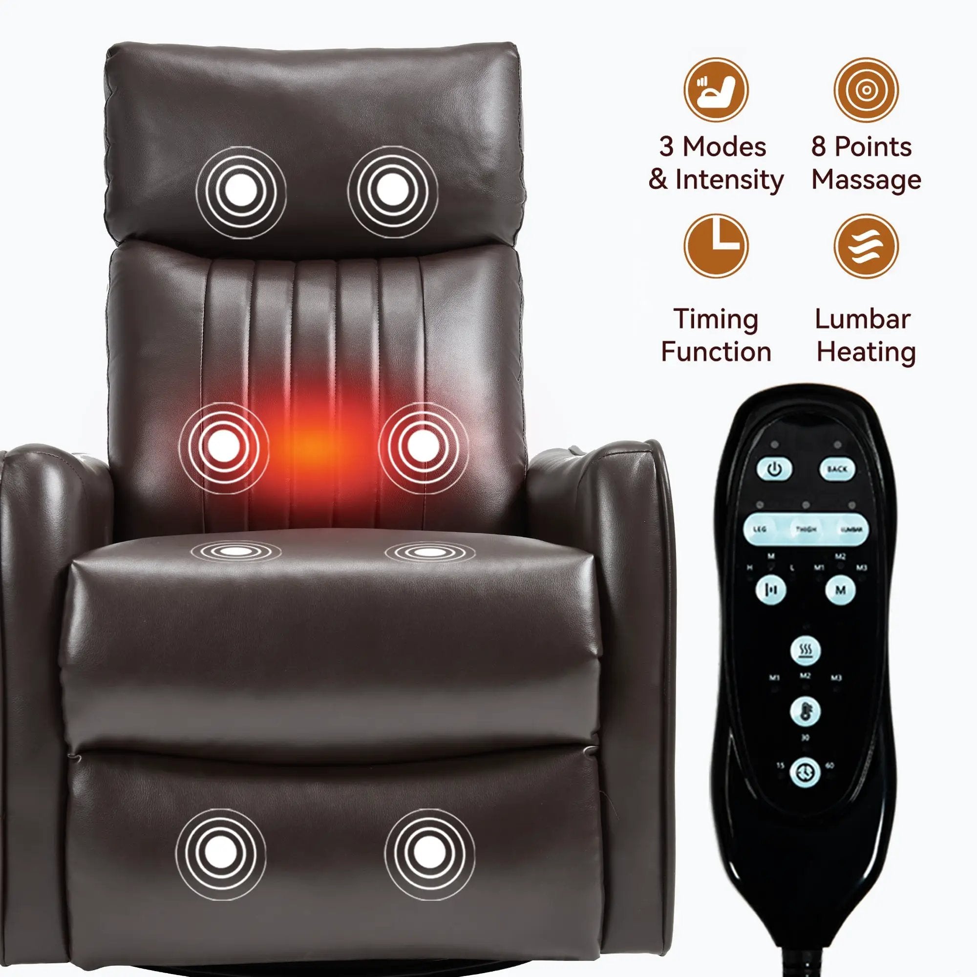 Brown Faux Leather Heat Massage Manual Recliner Chair by HouseOfZazla